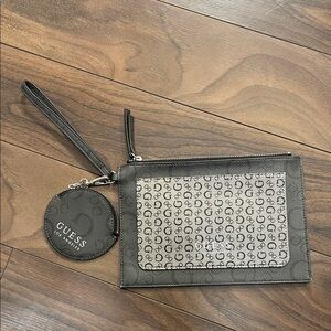 Guess Gray and Black Logo Wristlet with Coin Case